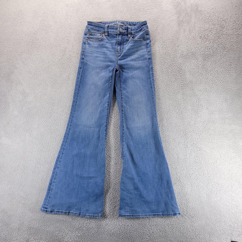 American Eagle Jeans Womens 0 Short Blue Festival Flare Mid Rise Stretch Denim